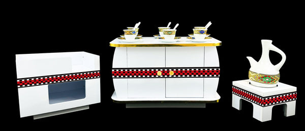 Modern Habesha Rekebot Coffee Table Set - Small Table with Gas Stove Cabinet (Abageda Oromo)