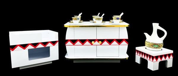 Modern Habesha Rekebot Coffee Table Set - Small Table with Gas Stove Cabinet (ABAGEDA)