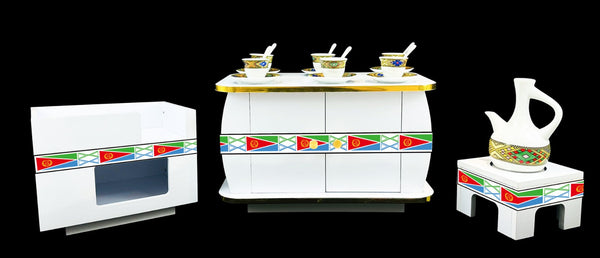 Modern Habesha Rekebot Coffee Table Set - Small Table with Gas Stove Cabinet (ERI-1)