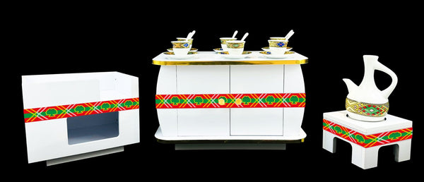 Modern Habesha Rekebot Coffee Table Set - Small Table with Gas Stove Cabinet (OROMO)