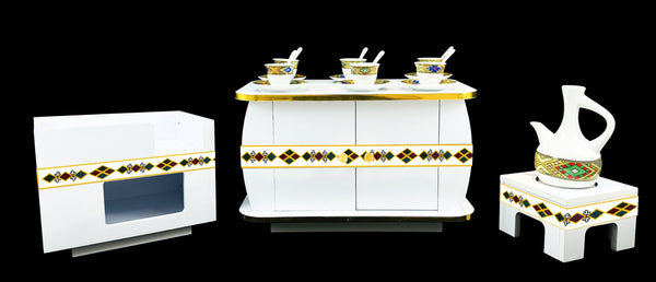Modern Habesha Rekebot Coffee Table Set - Small Table with Gas Stove Cabinet (ORTHO)