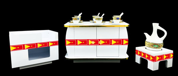 Modern Habesha Rekebot Coffee Table Set - Small Table with Gas Stove Cabinet (TIGRAI)