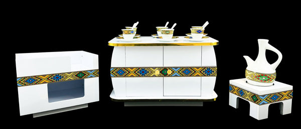 Modern Habesha Rekebot Coffee Table Set - Small Table with Gas Stove Cabinet (TILBIG)