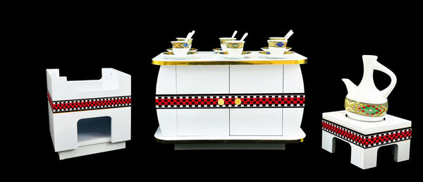 Modern Habesha Rekebot Coffee Table Set - Small Table with Single Electric Stove Cabinet (ABAGEDA OROMO)