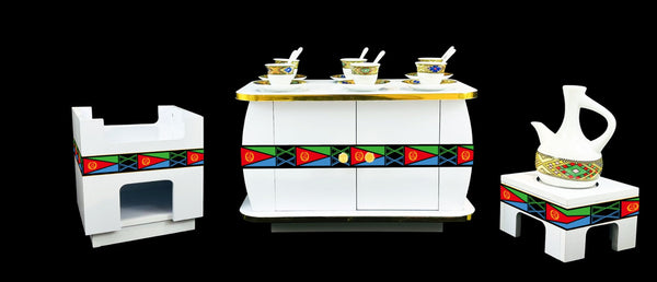 Modern Habesha Rekebot Coffee Table Set - Small Table with Single Electric Stove Cabinet (ERI-2)