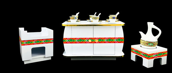 Modern Habesha Rekebot Coffee Table Set - Small Table with Single Electric Stove Cabinet (OROMO)