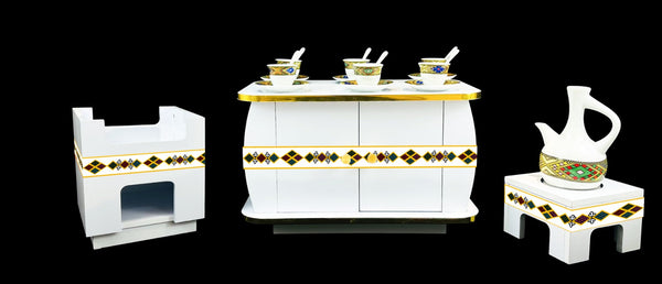 Modern Habesha Rekebot Coffee Table Set - Small Table with Single Electric Stove Cabinet (ORTHO)