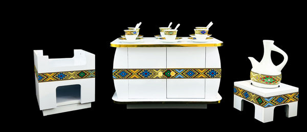 Modern Habesha Rekebot Coffee Table Set - Small Table with Single Electric Stove Cabinet (TILBIG)